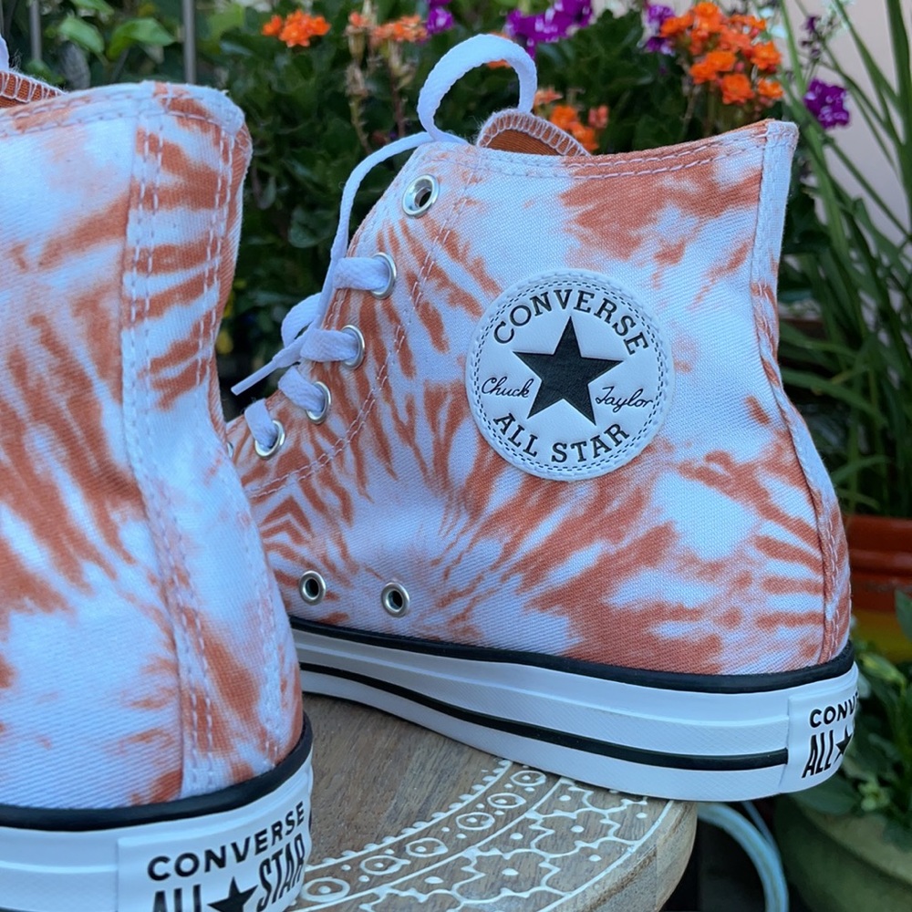 New Orange Sunburst Tie Dye Converse Hi Tops Sz 11 - Picture 12 of 15